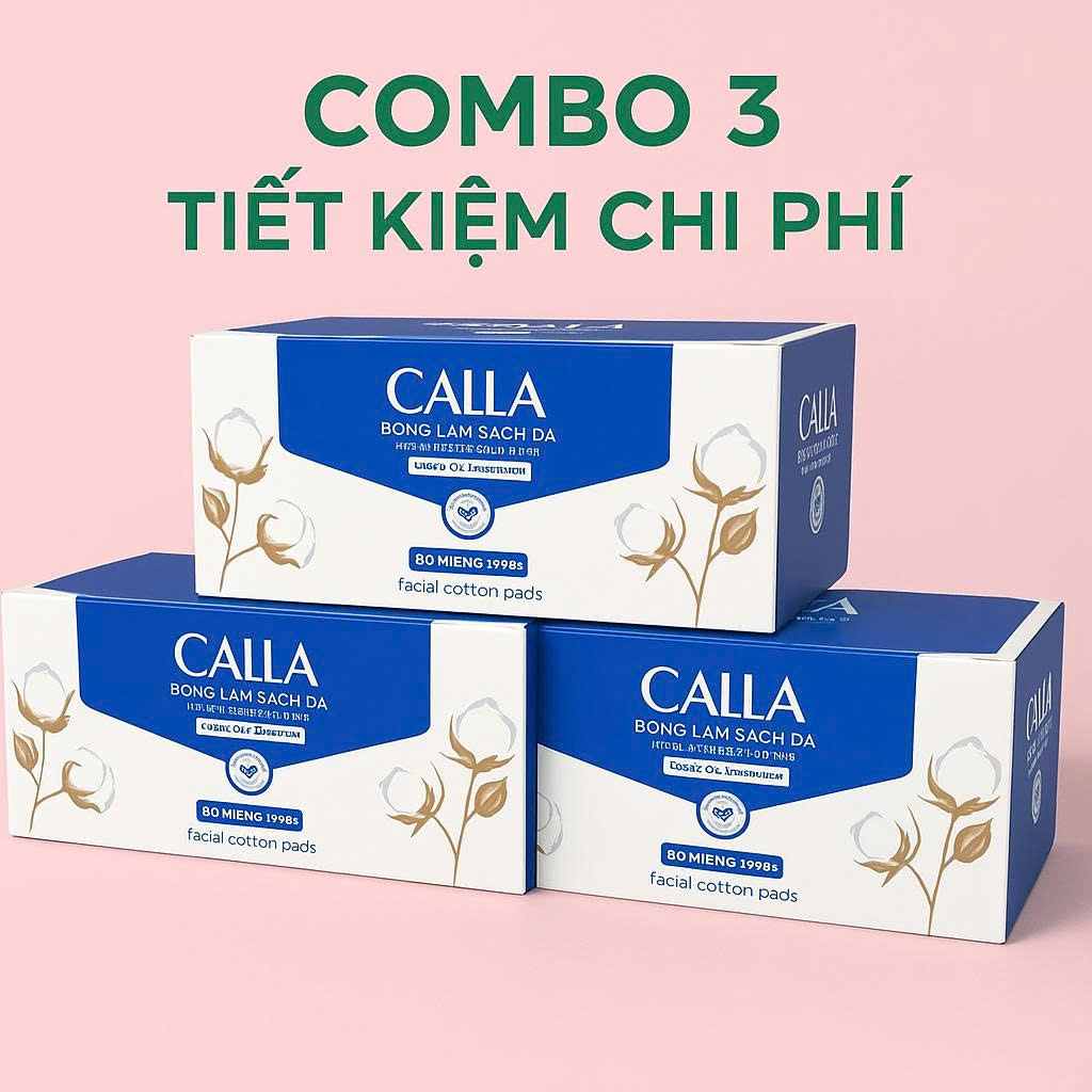 Combo 3 Hộp Bông Tẩy Trang Calla xỏ ngón dạng túi Bạch Tuyết màu xanh dương
